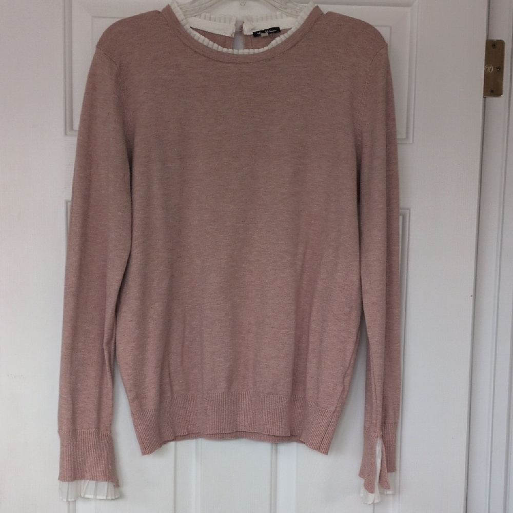 Vila Milano Wool Blend Sweater Collar And Wrist Trim Pink Extra Large Keyhole